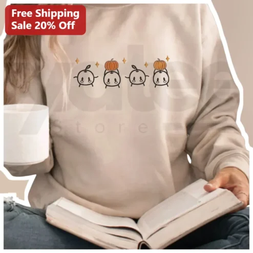 Cute Pumpkin Balancing Characters Sweatshirt Kawaii Fall Teacher Gift