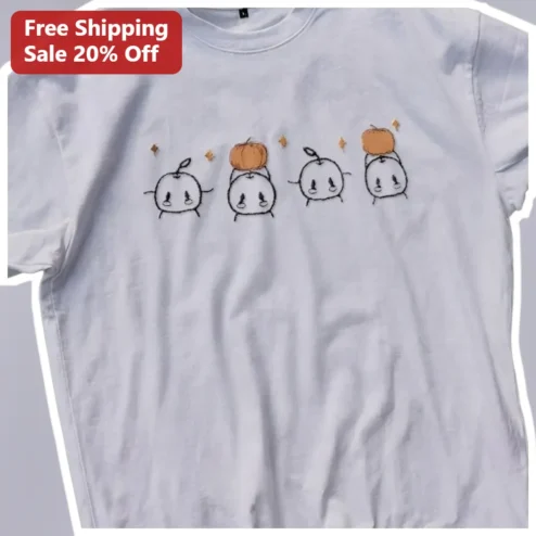 Cute Pumpkin Patch Creatures Tee Kawaii Fall Animal Graphic Shirt for Women Men