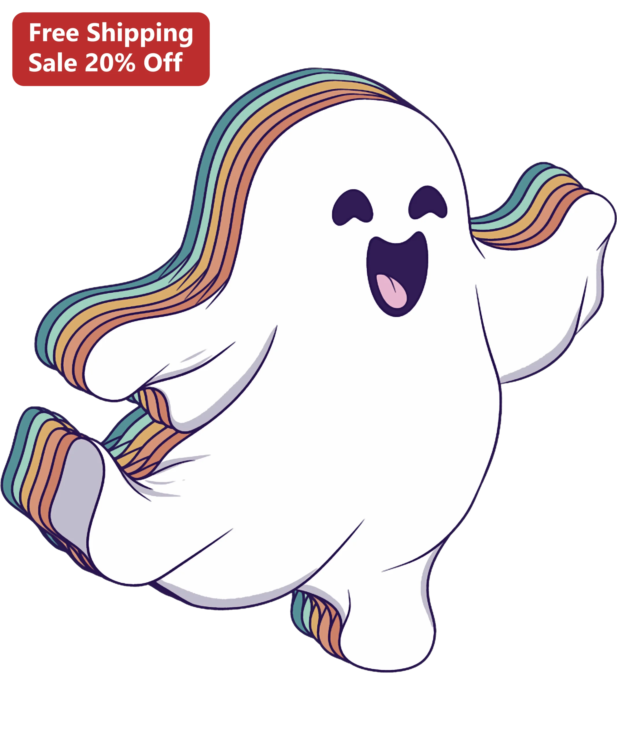 Cute Rainbow Ghost Halloween Decal Kawaii Pastel Vinyl Sticker for Kids Fall Decor