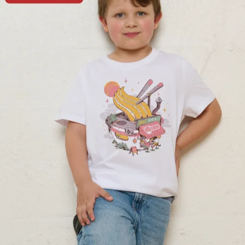 Cute Ramen Bowl Japanese Street Food Graphic Tee for Boys Kids Anime Noodle Shop Shirt