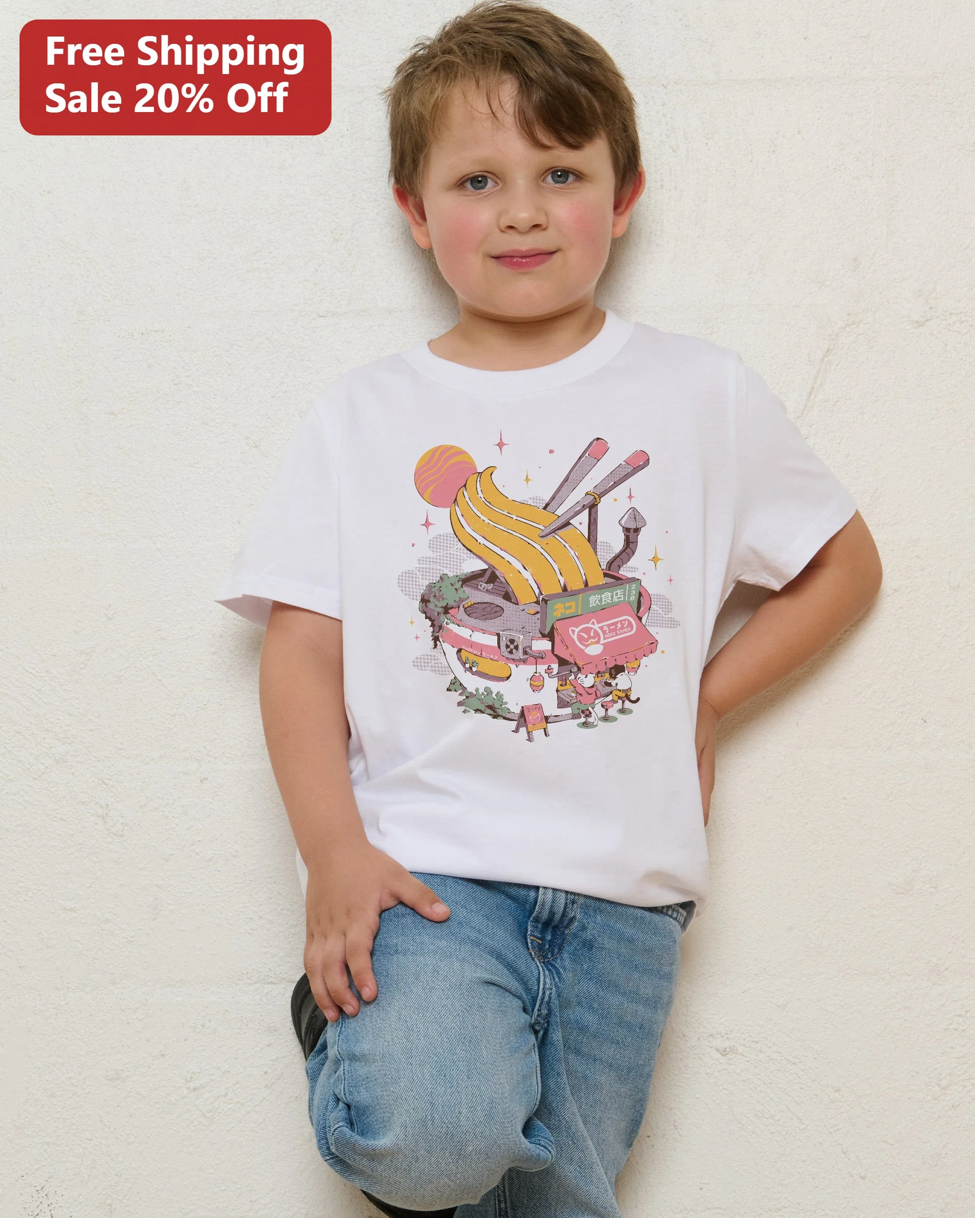 Cute Ramen Bowl Japanese Street Food Graphic Tee for Boys Kids Anime Noodle Shop Shirt