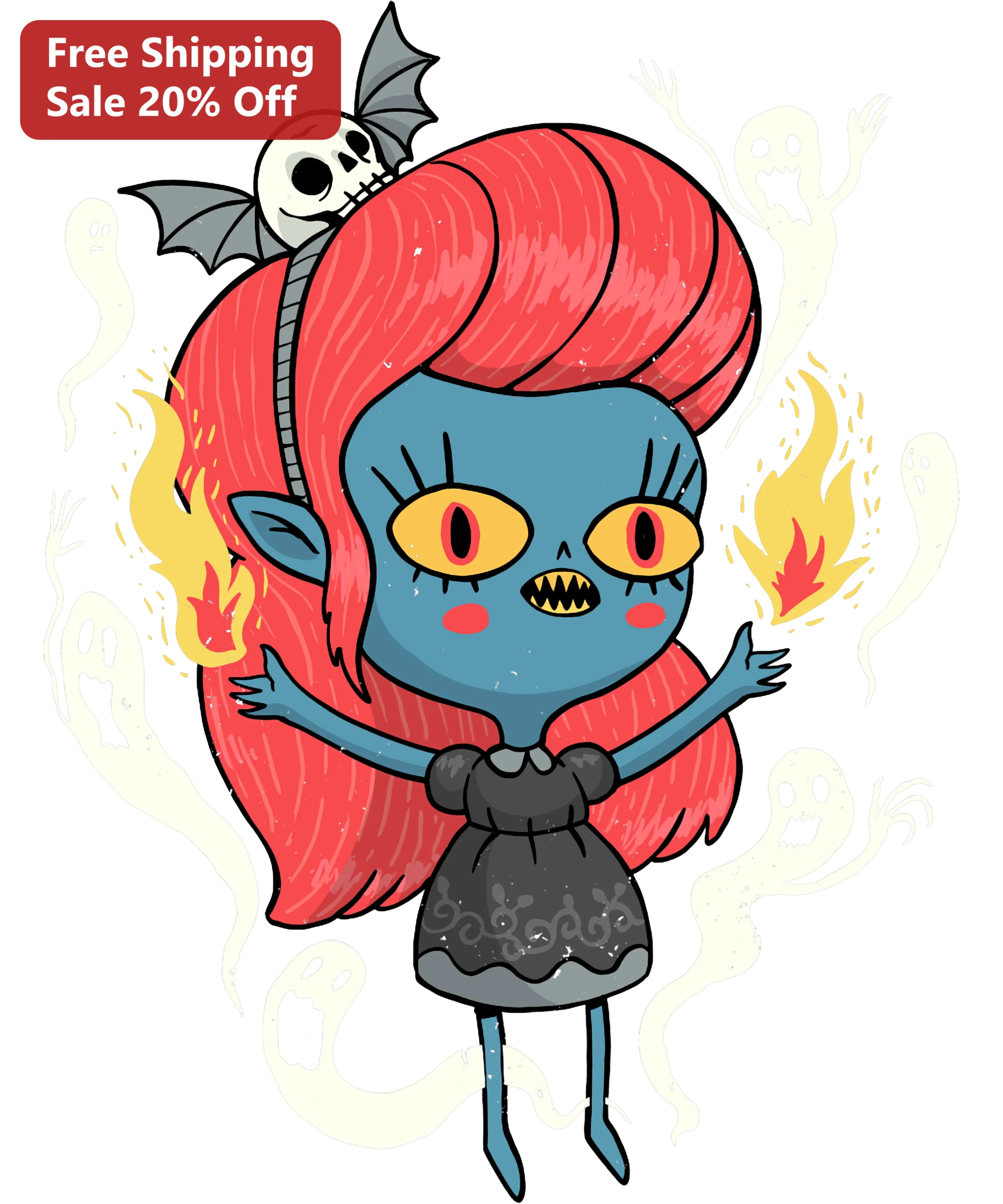 Cute Spooky Witch Girl Sticker Red Hair Fire Magic Halloween Kawaii Ghost Art