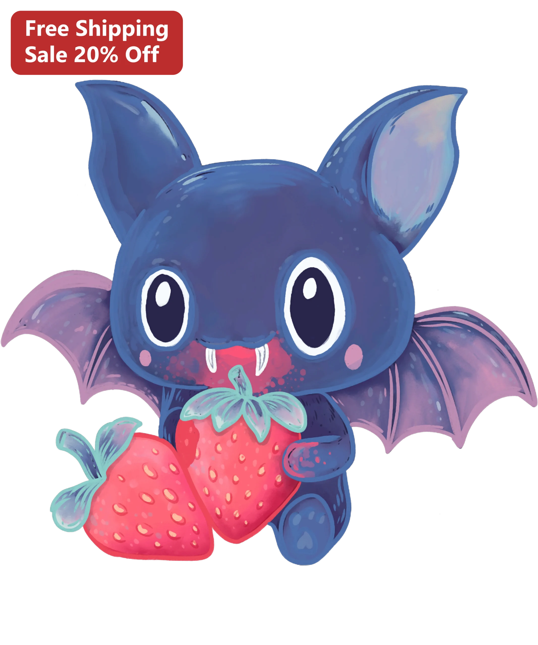 Cute Strawberry Bat Art Kawaii Digital Art Illustration
