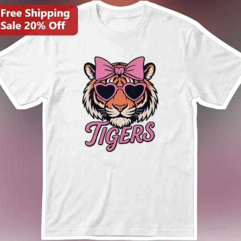 Cute Tiger Graphic Tee Women Pink Sunglasses Bow Year of the Tiger Gift