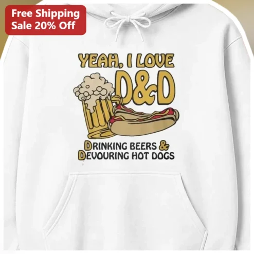 D&D Drinking Beers and Devouring Hot Dogs Hoodie Funny Dungeons and Dragons Gamer Gift Apparel