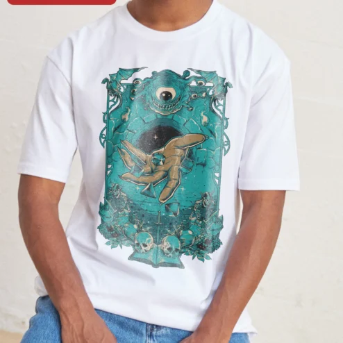 Customer in Chicago, Illinois wearing D20 Fantasy Tabletop RPG Art Tee Beholder Dice Vintage Geek Gift