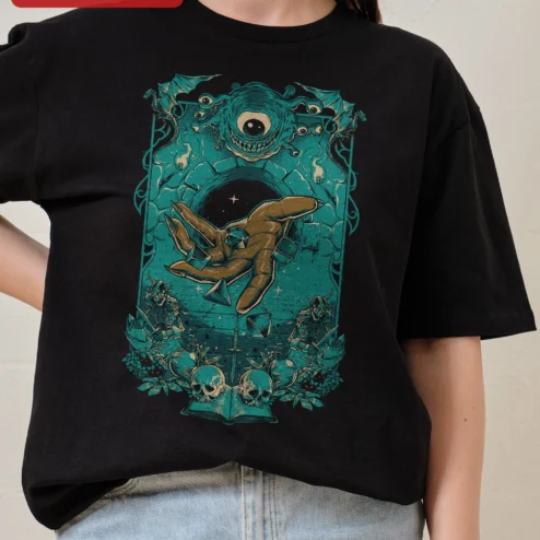 D20 Fantasy Tabletop RPG Art Tee Beholder Dice Vintage Geek Gift