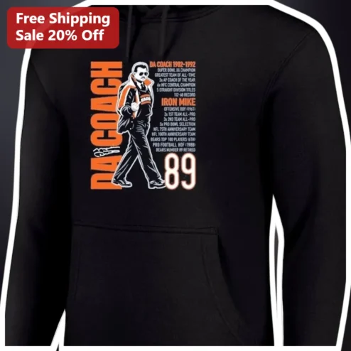 DA COACH Iron Mike Hoodie Mike Ditka Chicago Bears Legend Vintage Football Apparel