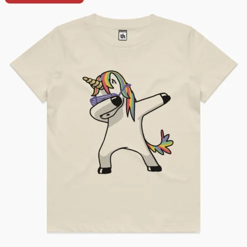 Dabbing Unicorn Tee Funny Cartoon Rainbow Mane Graphic T-Shirt for Kids Teens Gamers
