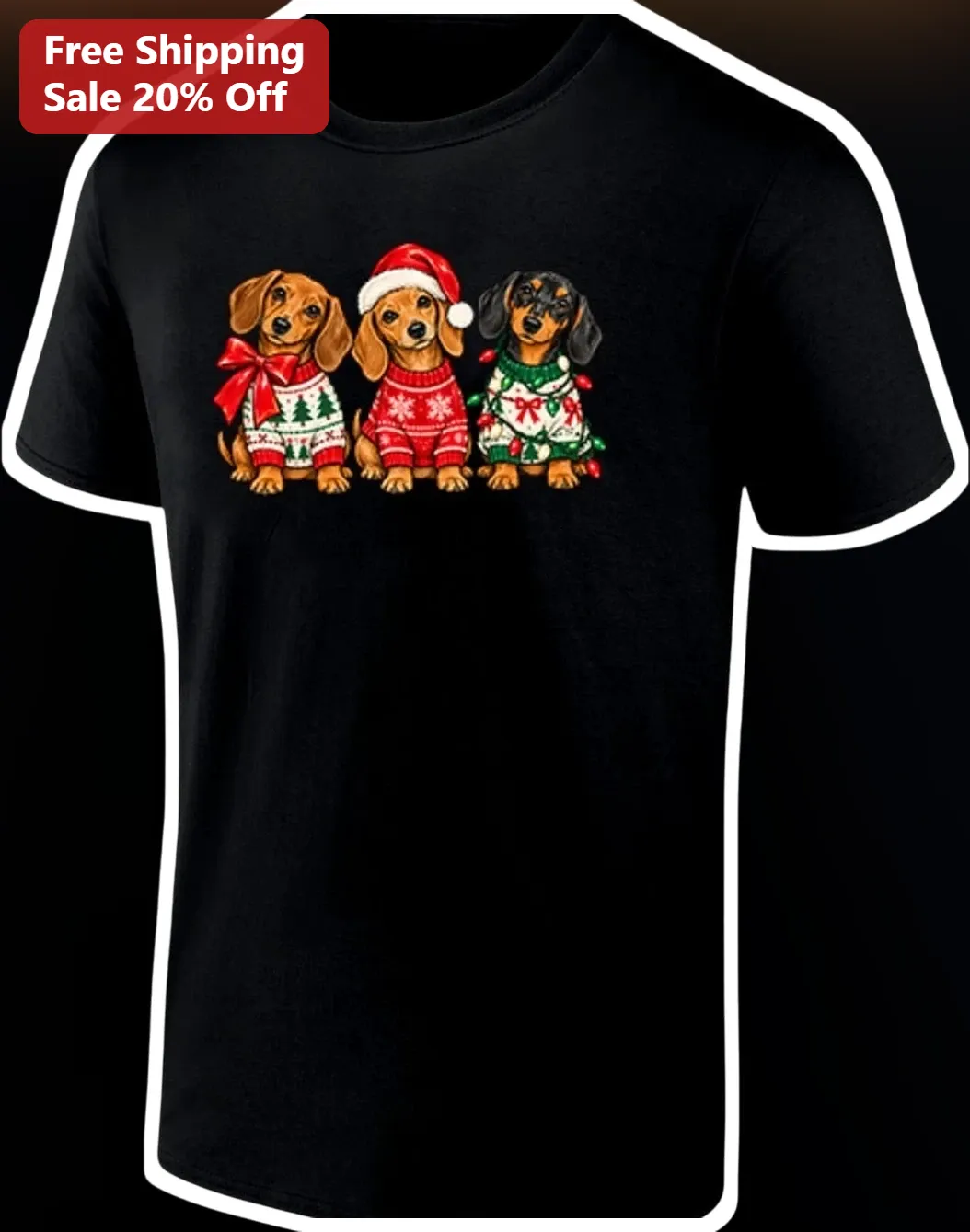Dachshund Christmas Sweater Dogs Graphic Tee Funny Holiday Gift for Women