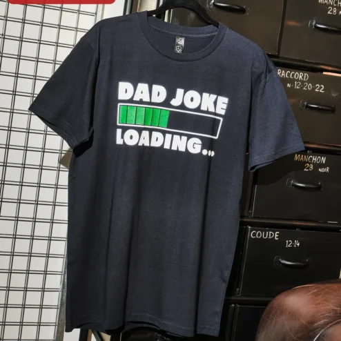 Dad Joke Loading Tee Funny Father's Day Gift Shirt for Men on a hanger, ready to ship from Chicago, Illinois