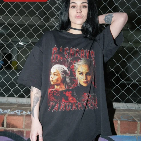 Daenerys Targaryen Game of Thrones Tee Mother of Dragons House Sigil Graphic Shirt for Fantasy Fans on a hanger, ready to ship from Chicago, Illinois