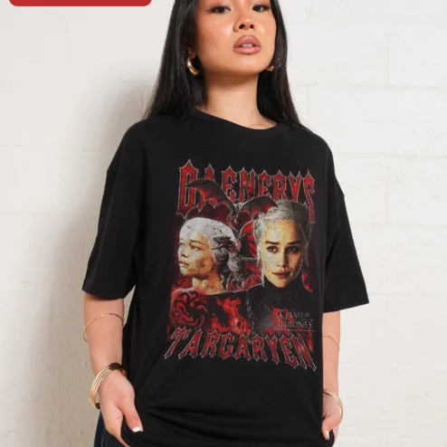 Close-up of Daenerys Targaryen Game of Thrones Tee Mother of Dragons House Sigil Graphic Shirt for Fantasy Fans for streetwear fans in Chicago, Illinois