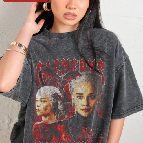 Customer in Chicago, Illinois wearing Daenerys Targaryen Game of Thrones Tee Mother of Dragons Vintage Acid Wash Shirt