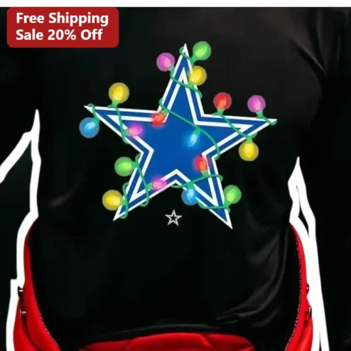 Dallas Cowboys Christmas Lights Star Tee NFL Fan Holiday Gift