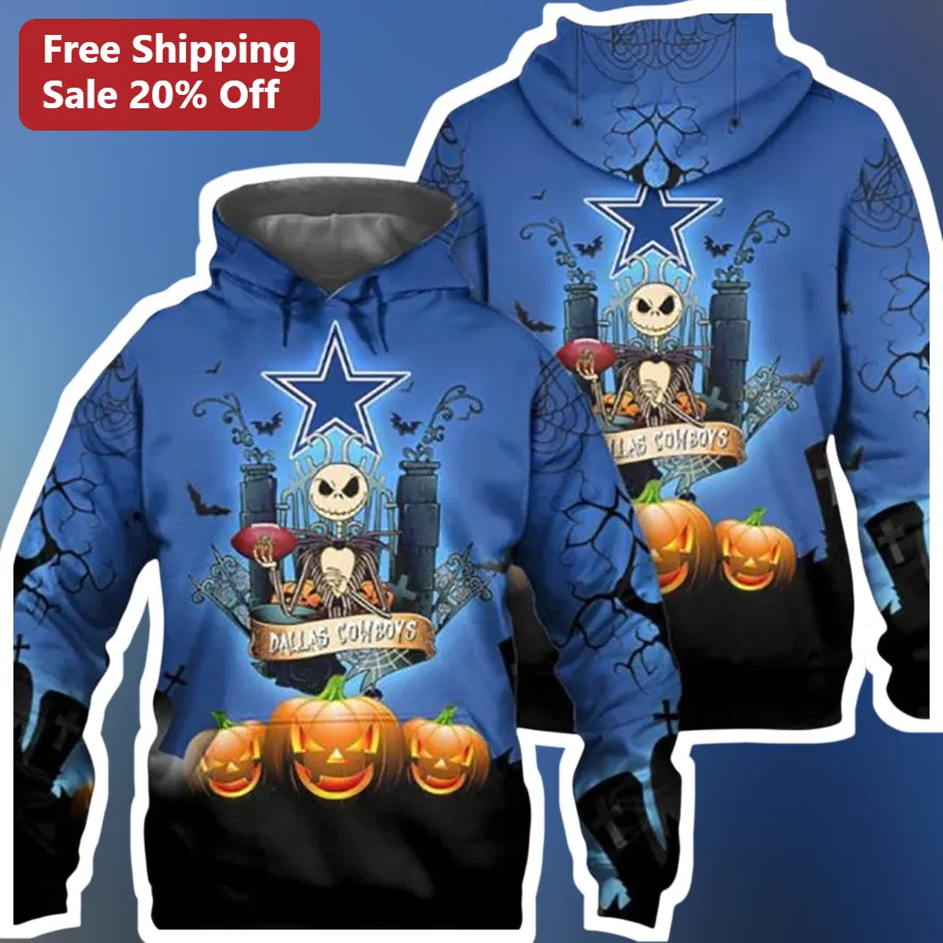 Dallas Cowboys Jack Skellington Halloween Hoodie NFL Fan Gear