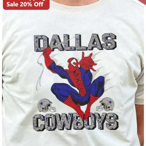 Dallas Cowboys Spider-Man Graphic Tee Vintage NFL Marvel Crossover Shirt for Men