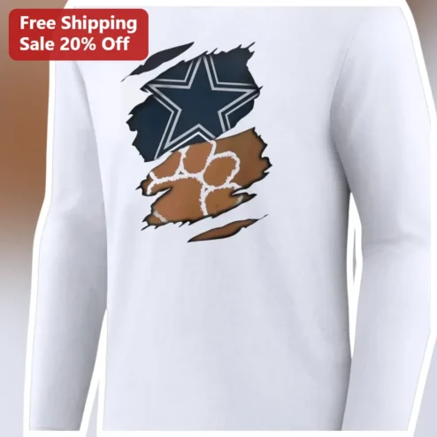 Dallas Cowboys Torn Paper Football Long Sleeve Shirt NFL Fan Gear Gift