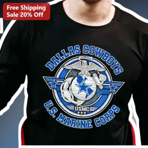 Dallas Cowboys US Marine Corps Tee NFL Veteran Gift Distressed Vintage Graphic Shirt