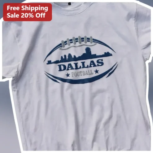 Dallas Football Tee Navy Blue Skyline Graphic Shirt for Men Women Sports Fans Gift