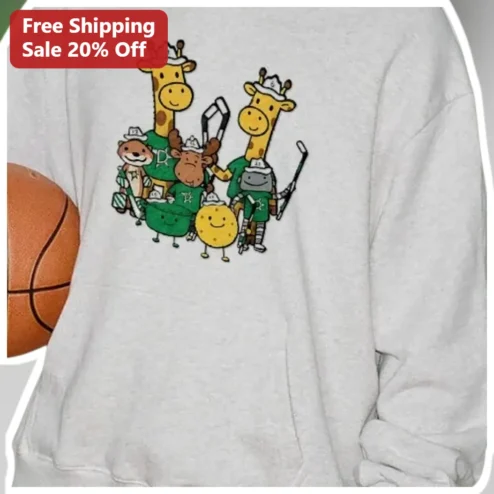 Dallas Stars Hockey Animals Cartoon Sweatshirt Personalized NHL Fan Gift for Kids