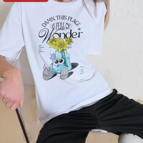 Customer in Chicago, Illinois wearing Damn This Place Is Full Of Wonder Stop And Smell The Flowers Tee Retro Cartoon Daffodil Graphic Shir