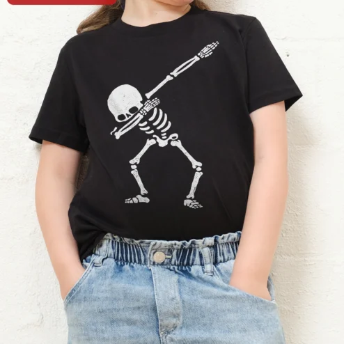 Dancing Skeleton Dab Kids Tee Halloween Funny Spooky Shirt for Children