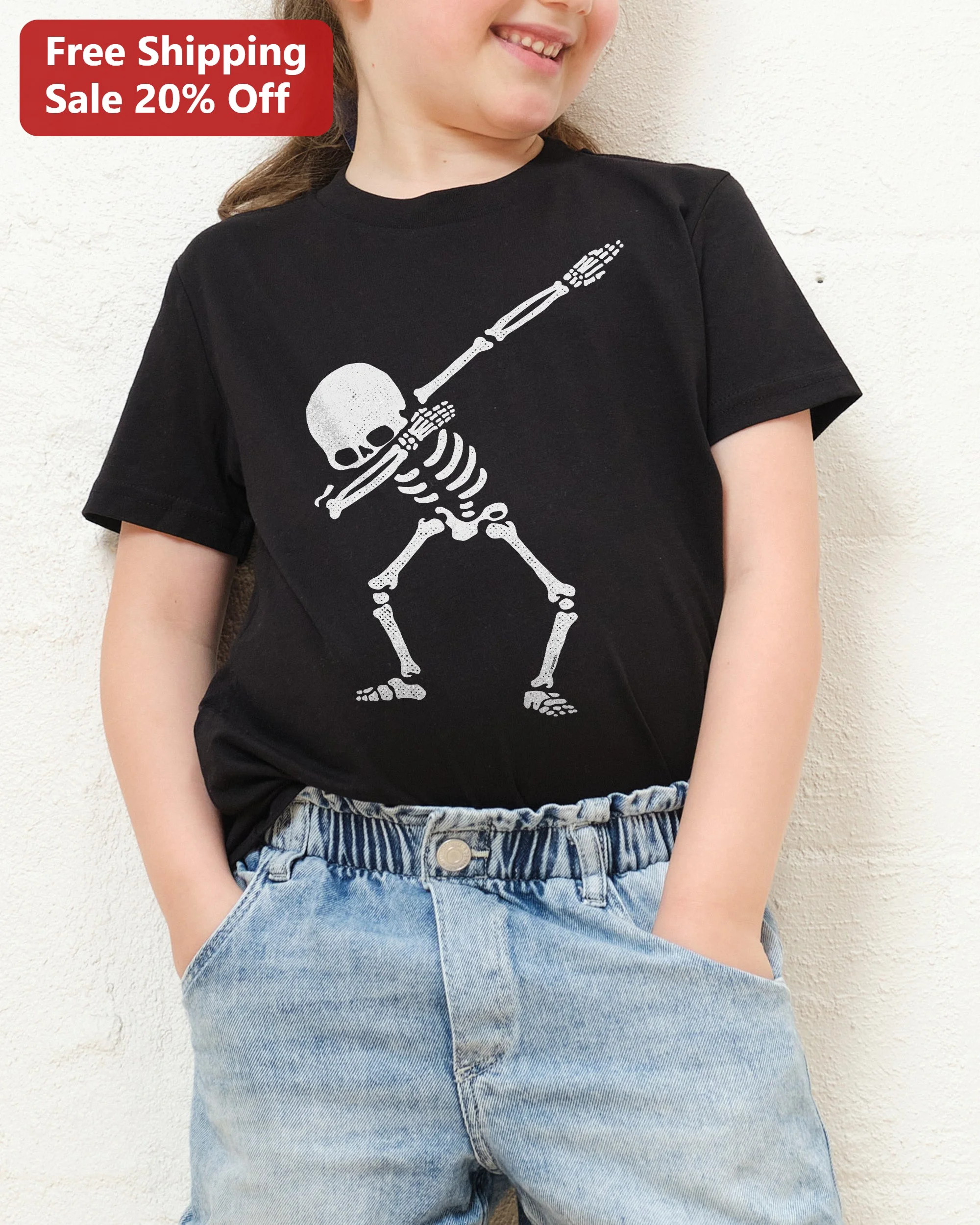 Dancing Skeleton Dab Kids Tee Halloween Funny Spooky Shirt for Children