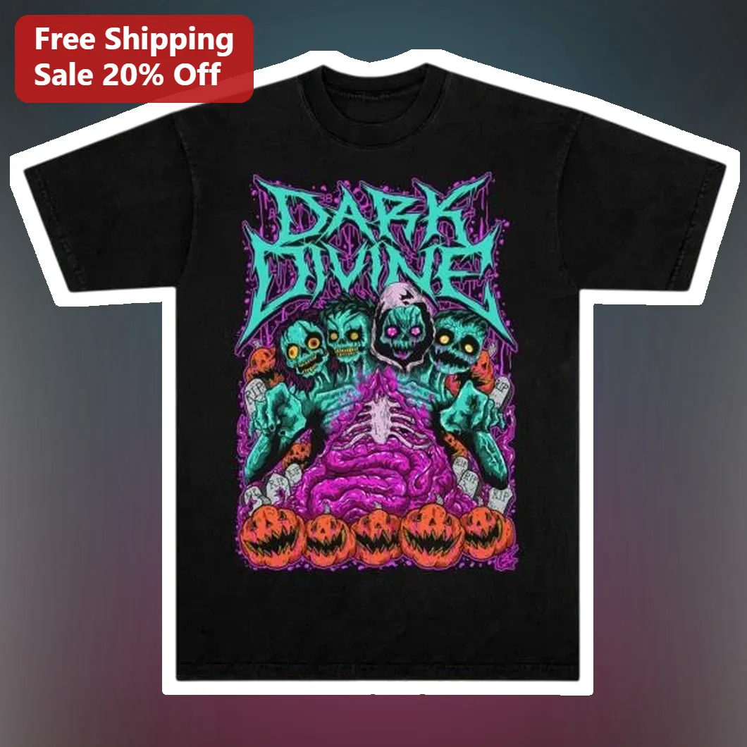 Dark Divine Tee Halloween Zombie Pumpkin Horror Metal Band Merch Shirt