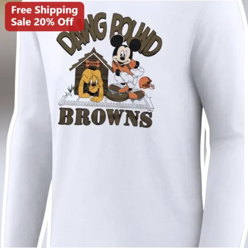 Dawg Pound Browns Long Sleeve Tee Mickey Mouse Disney NFL Fan Shirt