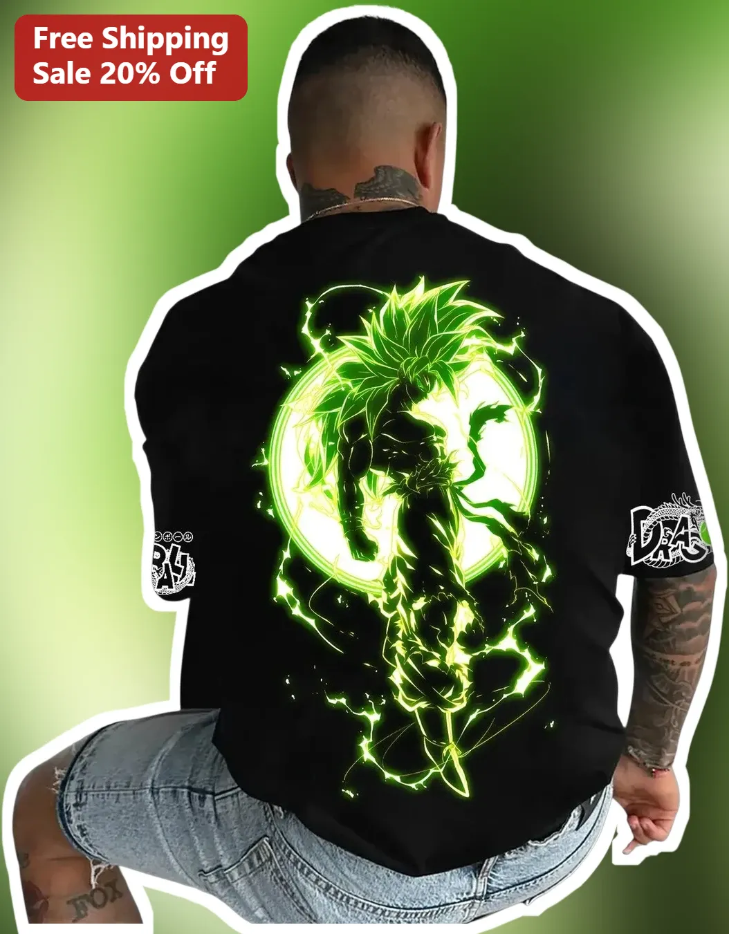 DBA Broly Super Saiyan Glow In The Dark Graphic Tee Anime Dragon Ball Z Gift