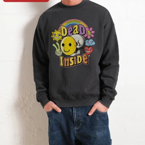 Dead Inside Skull Smiley Face Sweatshirt Y2K Grunge Aesthetic Crewneck for Men Women