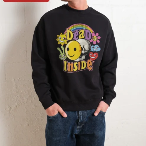 Dead Inside Sweatshirt Retro Y2k Smiley Skull Graphic Crewneck For Gen Z Men Women