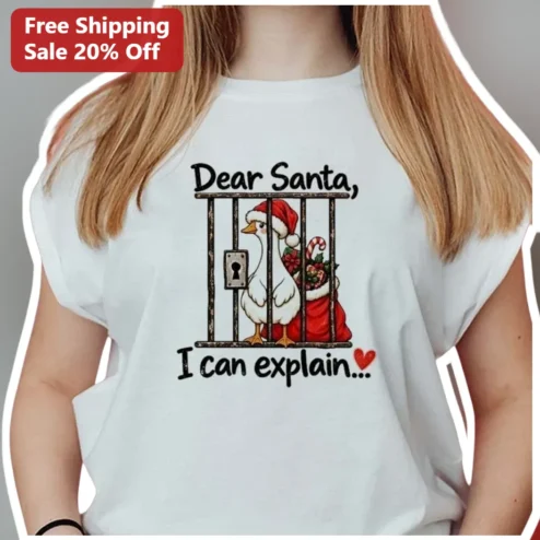 Dear Santa I Can Explain Funny Christmas Goose Tee Holiday Party Gift
