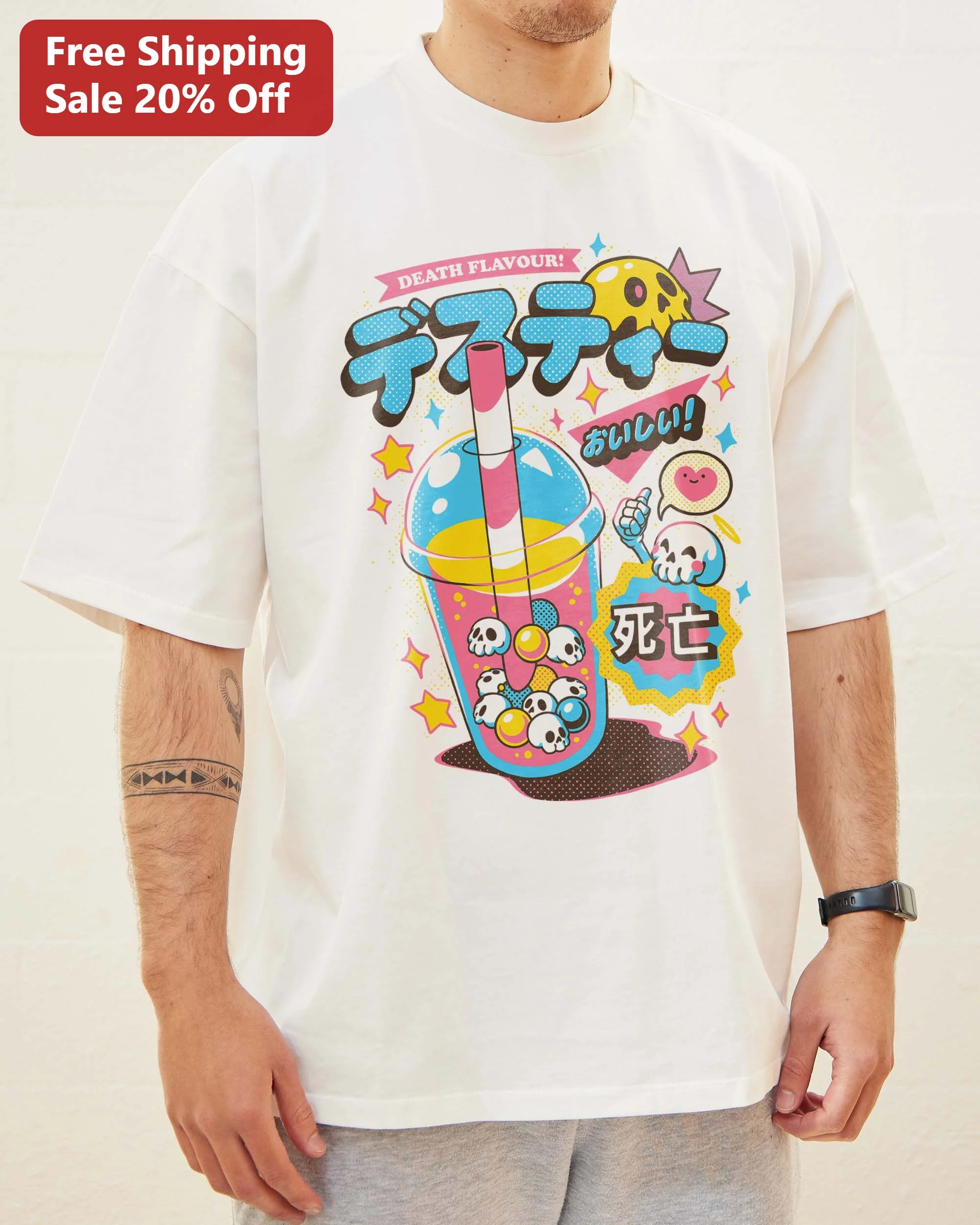 Death Flavour! Kawaii Bubble Tea Skull Graphic Tee Pastel Goth Anime Shirt