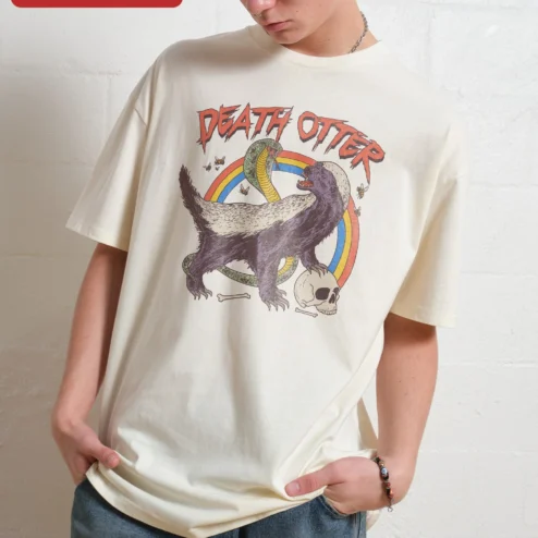 Death Otter Oversized Tee Honey Badger Meme Graphic T-Shirt Retro Streetwear Gift