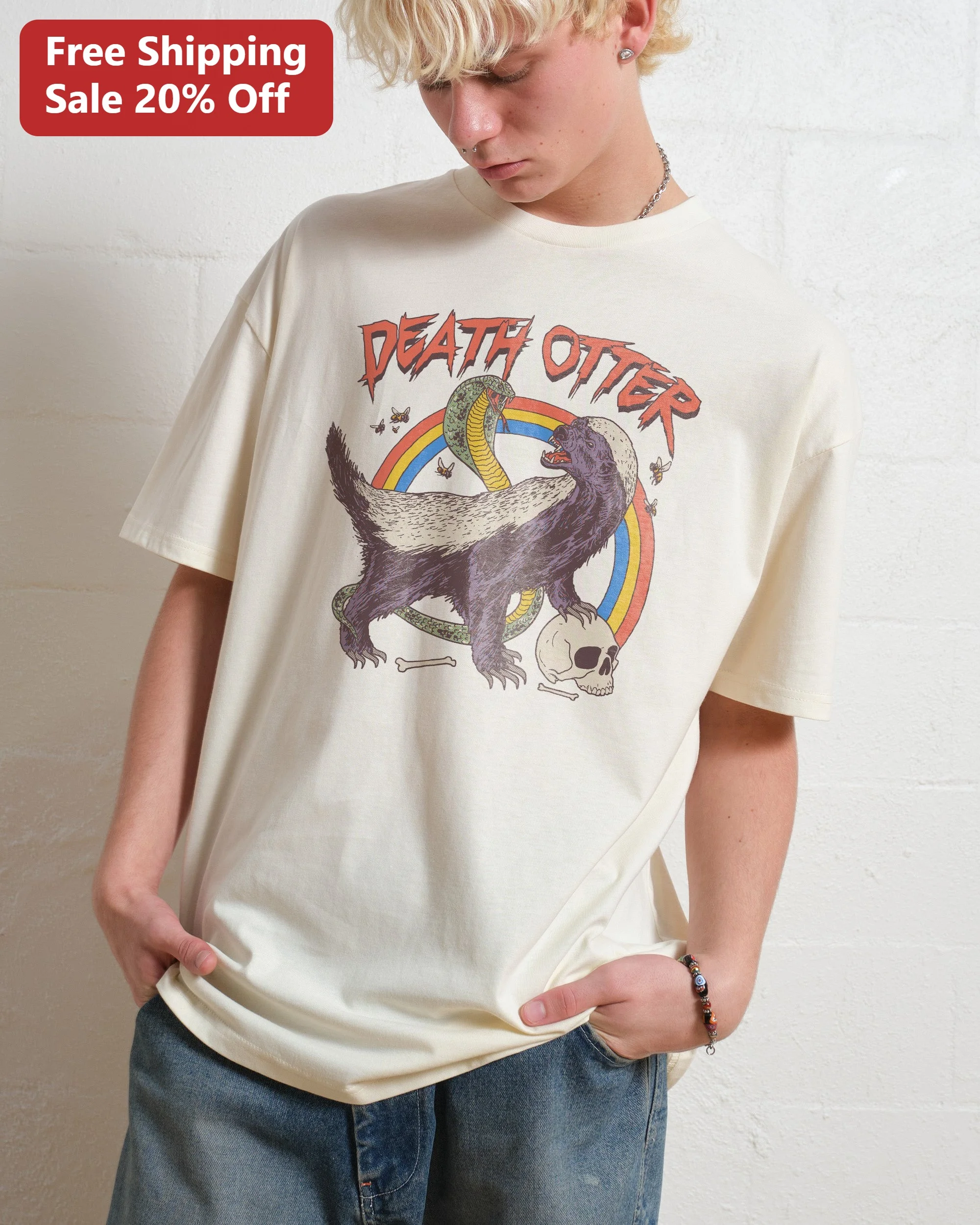 Death Otter Oversized Tee Honey Badger Meme Graphic T-Shirt Retro Streetwear Gift