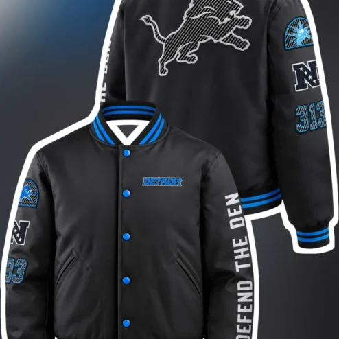 Defend The Den Detroit Lions Varsity Jacket NFL Fan Apparel