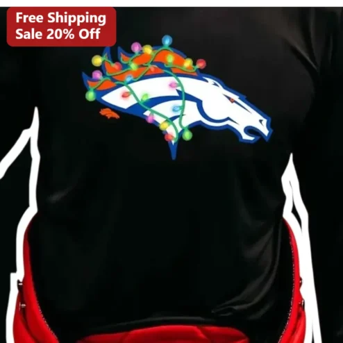 Denver Broncos Christmas Lights Logo Long Sleeve Shirt NFL Fan Holiday Gift