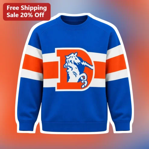Denver Broncos Retro Letter D Sweatshirt NFL Vintage Team Gear Crewneck for Men Women