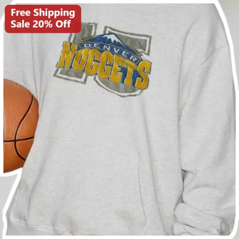 Denver Nuggets Sweatshirt Vintage Embroidered Logo Crew Neck Fan Apparel for Men Women