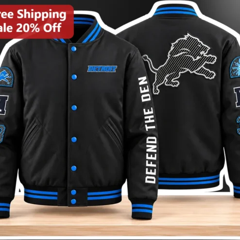Detroit Defend The Den Lions Varsity Jacket NFL Fan Apparel