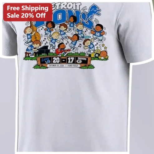 Detroit Lions Cartoon Football Players Graphic Tee NFL Fan Game Day Apparel