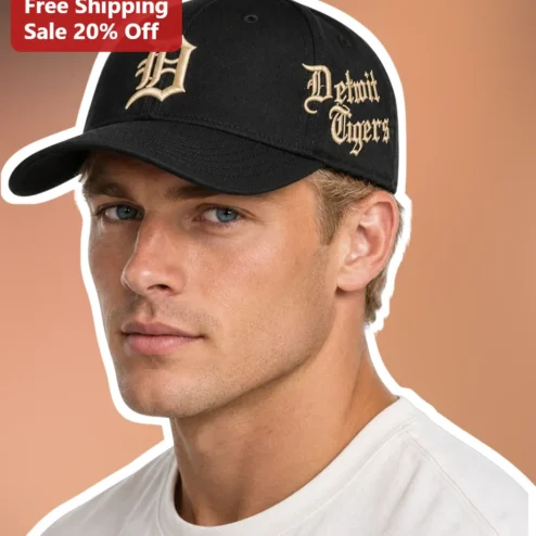 Detroit Tigers Cap Black Gold Old English D Logo Vintage Style Baseball Hat for MLB Fans