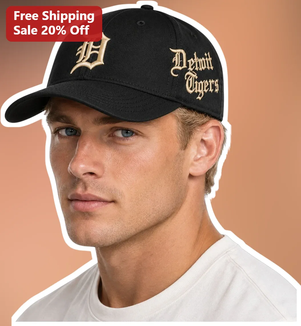 Detroit Tigers Cap Black Gold Old English D Logo Vintage Style Baseball Hat for MLB Fans
