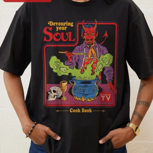 Devouring Your Soul Cook Book Tee The Devil Vintage Horror Occult Graphic Shirt