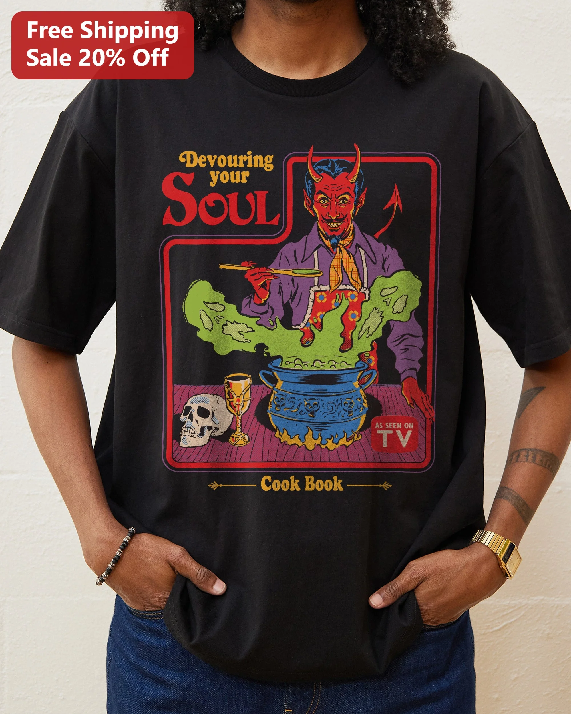Devouring Your Soul Cook Book Tee The Devil Vintage Horror Occult Graphic Shirt