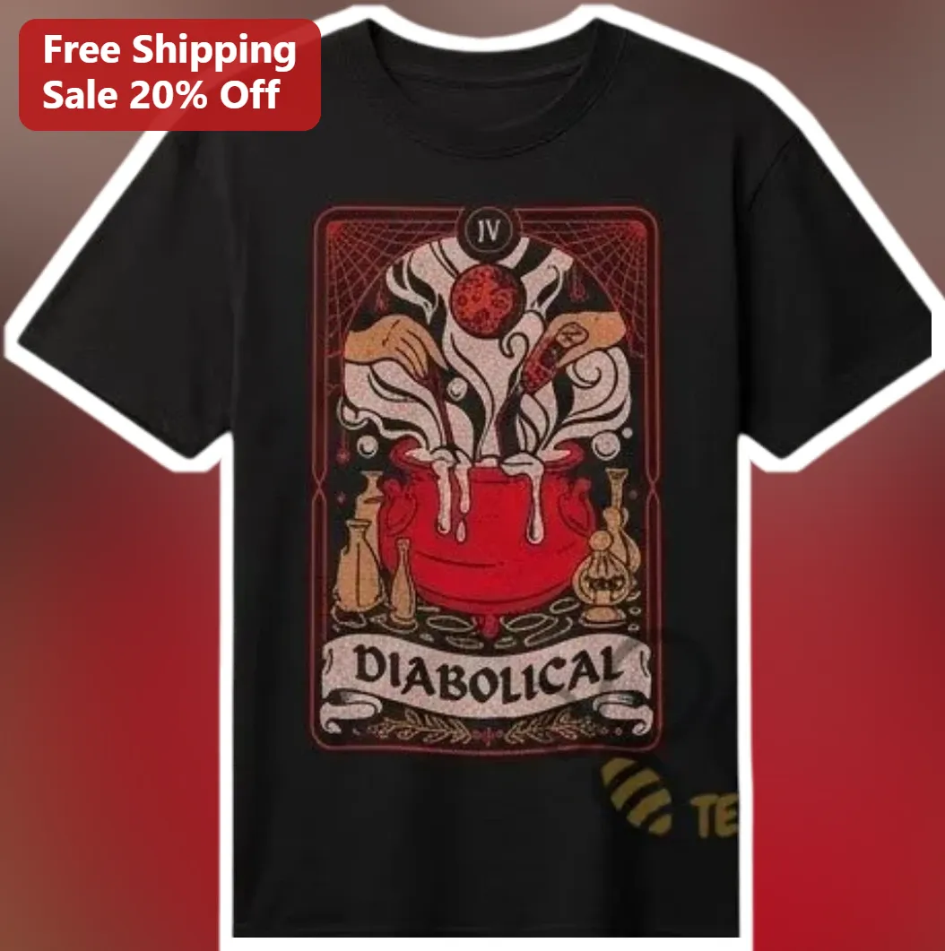 Diabolical Tee Vintage Occult Tarot Card Design Halloween Witchy Graphic Shirt for Women Men