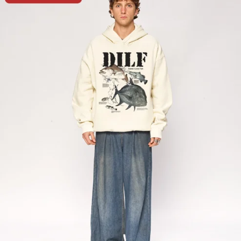 DILF Damn I Love Fish Hoodie Funny Fishing Gift for Men Anglers