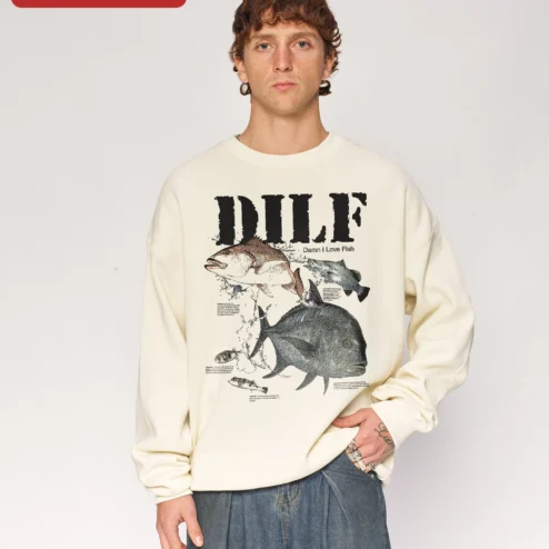 Customer in Chicago, Illinois wearing DILF Damn I Love Fish Sweatshirt Funny Fishing Dad Gift Vintage Angler Apparel